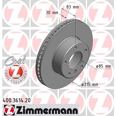 Слика на кочионен диск ZIMMERMANN COAT Z 400.3614.20 за Mercedes G-class Cabrio (w463) 350 G Turbo-D (463.300) - 136 коњи дизел