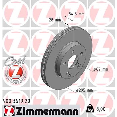 Слика на кочионен диск ZIMMERMANN COAT Z 400.3619.20 за Mercedes E-class Saloon (w211) E 200 CDI (211.004) - 122 коњи дизел