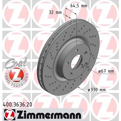 Слика на кочионен диск ZIMMERMANN COAT Z 400.3636.20 за Mercedes E-class Estate (s211) E 220 CDI (211.206) - 136 коњи дизел