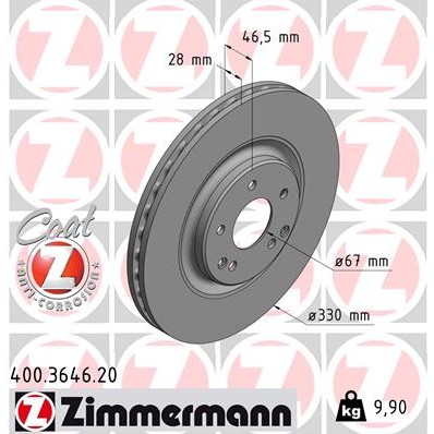 Слика на кочионен диск ZIMMERMANN COAT Z 400.3646.20 за Mercedes C-class Saloon (w203) C 320 CDI (203.020) - 224 коњи дизел