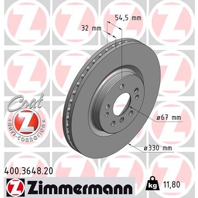 Слика на кочионен диск ZIMMERMANN COAT Z 400.3648.20 за Mercedes ML-class (w164) ML 320 CDI 4-matic (164.122) - 224 коњи дизел