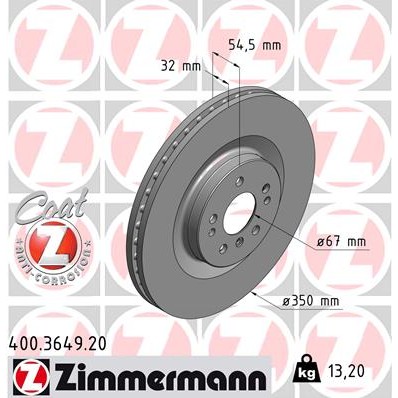 Слика на кочионен диск ZIMMERMANN COAT Z 400.3649.20 за Mercedes GL-class (x164) GL 350 CDI 4-matic (164.822) - 224 коњи дизел