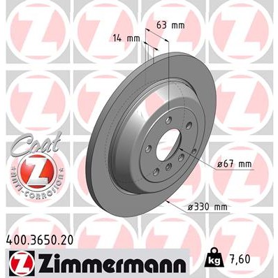 Слика на кочионен диск ZIMMERMANN COAT Z 400.3650.20 за Mercedes ML-class (w164) ML 280 CDI 4-matic (164.120) - 190 коњи дизел