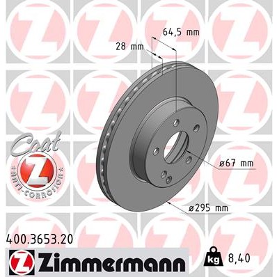 Слика на кочионен диск ZIMMERMANN COAT Z 400.3653.20 за Mercedes E-class Coupe (c207) E 200 CGI (207.348) - 184 коњи бензин