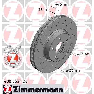 Слика на кочионен диск ZIMMERMANN COAT Z 400.3654.20 за Mercedes C-class Estate (s204) C 280 (204.254) - 231 коњи бензин