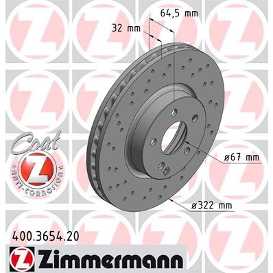 Слика на кочионен диск ZIMMERMANN COAT Z 400.3654.20 за Mercedes E-class Estate (s212) E 200 CDI / BlueTEC (212.205, 212.206) - 136 коњи дизел