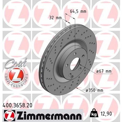 Слика на кочионен диск ZIMMERMANN COAT Z 400.3658.20 за Mercedes S-class Saloon (w221) S 320 CDI - 211 коњи дизел