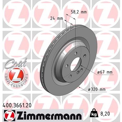 Слика на кочионен диск ZIMMERMANN COAT Z 400.3661.20 за Mercedes S-class Saloon (w221) S 320 CDI - 211 коњи дизел