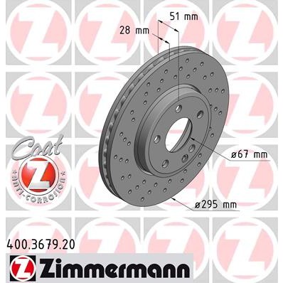 Слика на кочионен диск ZIMMERMANN COAT Z 400.3679.20 за Mercedes B-Class (w246) B 200 CDI (246.201) - 136 коњи дизел