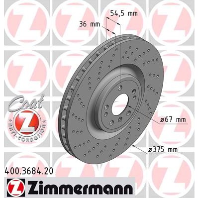 Слика на кочионен диск ZIMMERMANN COAT Z 400.3684.20 за Mercedes GLE (W166) AMG 63 4-matic (166.074) - 557 коњи бензин