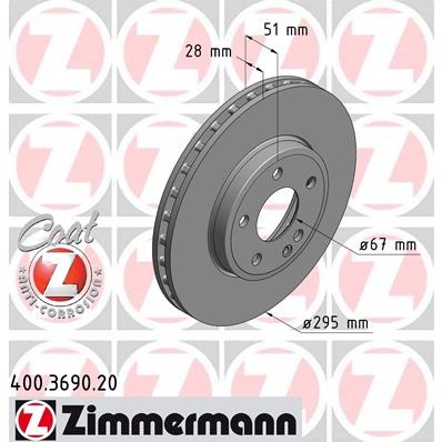 Слика на кочионен диск ZIMMERMANN COAT Z 400.3690.20 за Mercedes CLA Shooting Brake (X117) CLA 200 CDI / d (117.908) - 136 коњи дизел