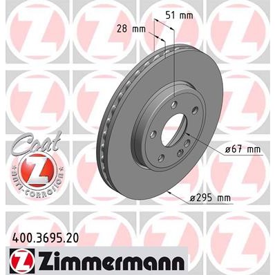 Слика на кочионен диск ZIMMERMANN COAT Z 400.3695.20 за Mercedes B-Class (w246) Electric Drive (246.890) - 180 коњи електро