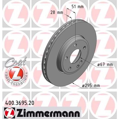 Слика на кочионен диск ZIMMERMANN COAT Z 400.3695.20 за Mercedes CLA Coupe (c117) CLA 220 CDI 4-matic (117.305) - 170 коњи дизел