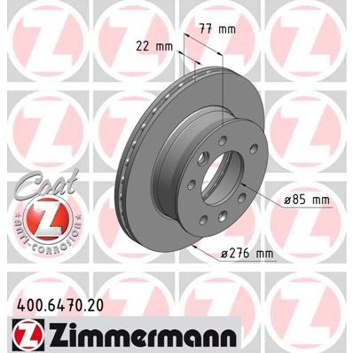 Слика на кочионен диск ZIMMERMANN COAT Z 400.6470.20 за Mercedes Sprinter 3-t Platform (903) 311 CDI 4x4 - 109 коњи дизел