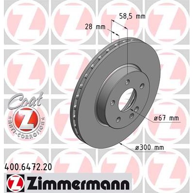 Слика на кочионен диск ZIMMERMANN COAT Z 400.6472.20 за Mercedes Vito Dualiner (w447) 116 CDI 4x4 (447.701, 447.703, 447.705) - 163 коњи дизел