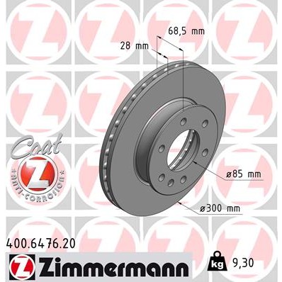 Слика на кочионен диск ZIMMERMANN COAT Z 400.6476.20 за Mercedes Sprinter 3-t Platform (906) 209 CDI (906.111, 906.113, 906.211, 906.213) - 88 коњи дизел