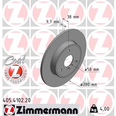 Слика на кочионен диск ZIMMERMANN COAT Z 405.4102.20 за Smart Fortwo Coupe (451) 1.0 (451.331, 451.380) - 71 коњи бензин