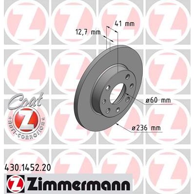 Слика на кочионен диск ZIMMERMANN COAT Z 430.1452.20 за Opel Astra F Van 1.4 i - 60 коњи бензин