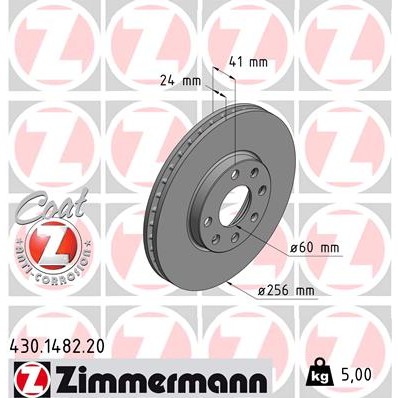 Слика на Кочионен диск ZIMMERMANN COAT Z 430.1482.20 за Opel Astra G Saloon 1.7 DTI 16V - 75 коњи дизел
