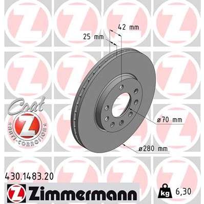 Слика на кочионен диск ZIMMERMANN COAT Z 430.1483.20 за Opel Astra H Hatchback 1.6 - 105 коњи бензин