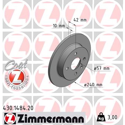 Слика на кочионен диск ZIMMERMANN COAT Z 430.1484.20 за Opel Astra G Saloon 1.7 DTI 16V - 75 коњи дизел