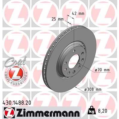 Слика на кочионен диск ZIMMERMANN COAT Z 430.1488.20 за Opel Astra G Coupe 2.0 16V Turbo - 190 коњи бензин