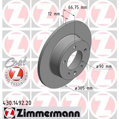 Слика на кочионен диск ZIMMERMANN COAT Z 430.1492.20 за Opel Movano Combi (J9) 2.8 DTI - 114 коњи дизел