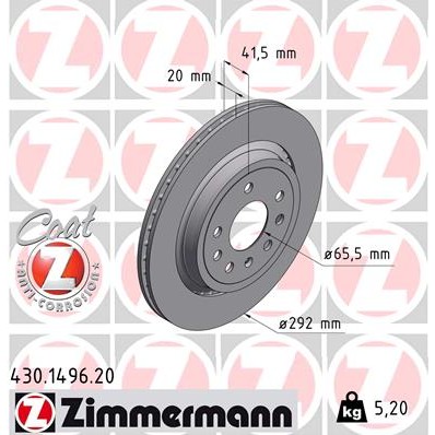 Слика на кочионен диск ZIMMERMANN COAT Z 430.1496.20 за Saab 9-3 Estate 1.8 i - 122 коњи бензин