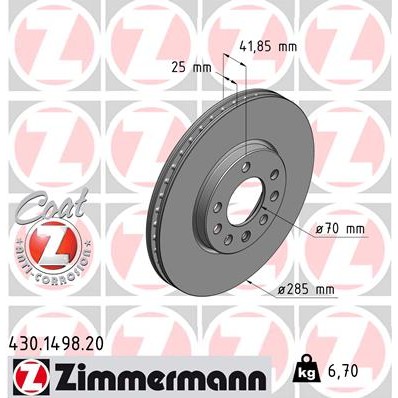 Слика на кочионен диск ZIMMERMANN COAT Z 430.1498.20 за Fiat Croma 194 1.9 D Multijet - 120 коњи дизел