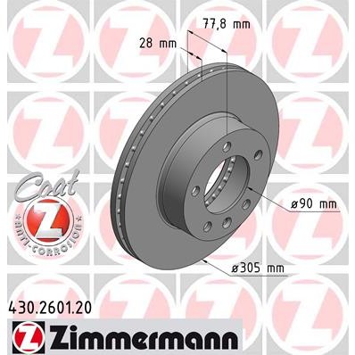 Слика на кочионен диск ZIMMERMANN COAT Z 430.2601.20 за Opel Movano Platform (U9,E9) 2.5 CDTI - 120 коњи дизел