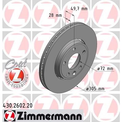 Слика на кочионен диск ZIMMERMANN COAT Z 430.2602.20 за Opel Vivaro Platform (E7) 2.0 16V - 120 коњи бензин