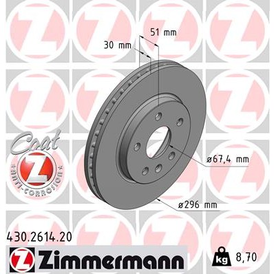 Слика на кочионен диск ZIMMERMANN COAT Z 430.2614.20 за Opel Insignia Hatchback 1.4 - 140 коњи бензин