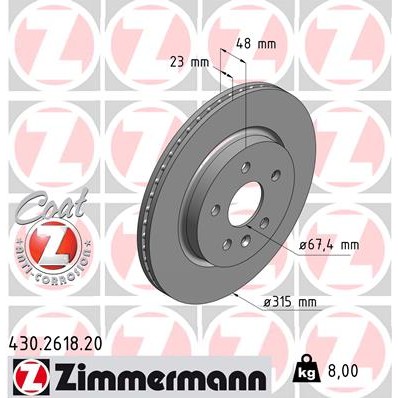 Слика на кочионен диск ZIMMERMANN COAT Z 430.2618.20 за Opel Insignia Saloon 2.0 Turbo - 220 коњи бензин