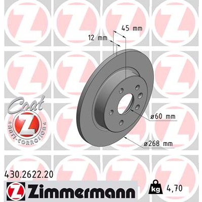 Слика на кочионен диск ZIMMERMANN COAT Z 430.2622.20 за Opel Astra GTC 1.6 - 180 коњи бензин