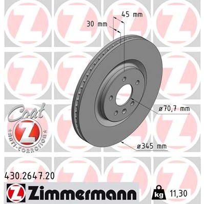 Слика на кочионен диск ZIMMERMANN COAT Z 430.2647.20 за Opel Insignia B Sports Tourer 1.6 Turbo (35) - 200 коњи бензин