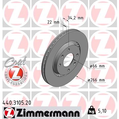 Слика на кочионен диск ZIMMERMANN COAT Z 440.3105.20 за Citroen C4 Picasso UD 1.8 i 16V - 125 коњи бензин