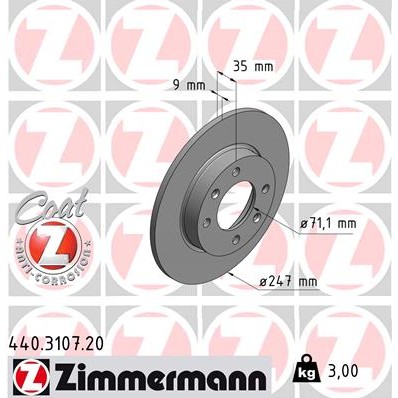 Слика на кочионен диск ZIMMERMANN COAT Z 440.3107.20 за Peugeot 307 Estate (3E) 1.4 - 75 коњи бензин