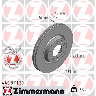 Слика на кочионен диск ZIMMERMANN COAT Z 440.3111.20 за Peugeot 407 SW 2.0 HDi 135 - 136 коњи дизел