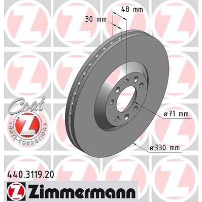 Слика на кочионен диск ZIMMERMANN COAT Z 440.3119.20 за Peugeot 407 SW 2.0 HDi 135 - 136 коњи дизел