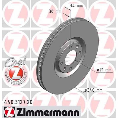 Слика на кочионен диск ZIMMERMANN COAT Z 440.3127.20 за Peugeot 308 CC 1.6 THP - 200 коњи бензин