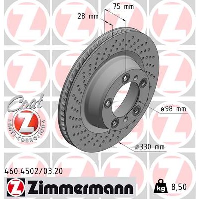 Слика на кочионен диск ZIMMERMANN COAT Z 460.4502.20 за Porsche 911 (991) 3.4 Carrera 4 - 350 коњи бензин