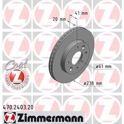 Слика на кочионен диск ZIMMERMANN COAT Z 470.2403.20 за Renault 21 Hatchback 1.7 (B48E) - 90 коњи бензин