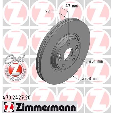 Слика на кочионен диск ZIMMERMANN COAT Z 470.2427.20 за Renault Laguna 2 Sport Tourer (KG0-1) 2.0 dCi (KG1S) - 173 коњи дизел