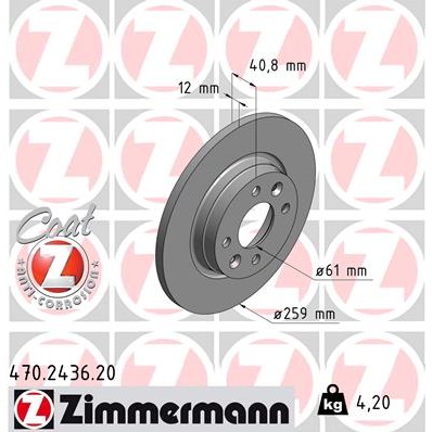 Слика на кочионен диск ZIMMERMANN COAT Z 470.2436.20 за Dacia Sandero 1.5 dCi - 68 коњи дизел