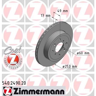 Слика на кочионен диск ZIMMERMANN COAT Z 540.2490.20 за Suzuki Ignis 2 1.3 4x4 - 94 коњи бензин