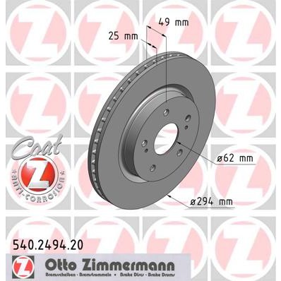 Слика на кочионен диск ZIMMERMANN COAT Z 540.2494.20 за Suzuki Grand Vitara (JT) 1.9 DDiS - 129 коњи дизел