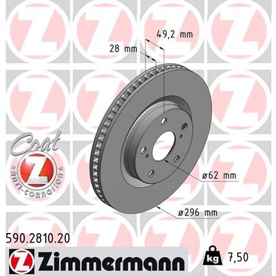 Слика на кочионен диск ZIMMERMANN COAT Z 590.2810.20 за Toyota Camry Sedan (XV4) 2.4 VVTi - 167 коњи бензин