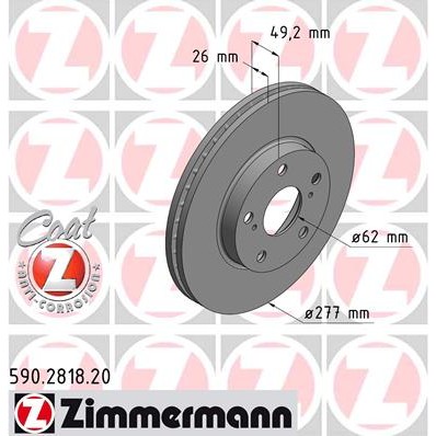 Слика на кочионен диск ZIMMERMANN COAT Z 590.2818.20 за Toyota Corolla (NZE18, ZRE18) 1.4 D-4D - 90 коњи дизел