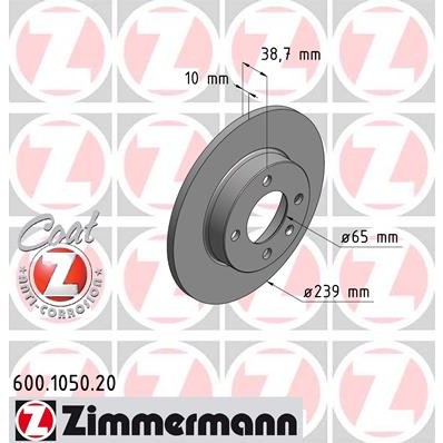 Слика на кочионен диск ZIMMERMANN COAT Z 600.1050.20 за VW Passat 2 (B2,32B) 1.6 - 75 коњи бензин