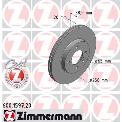 Слика на кочионен диск ZIMMERMANN COAT Z 600.1597.20 за Seat Inca (6K9) 1.6 i - 75 коњи бензин